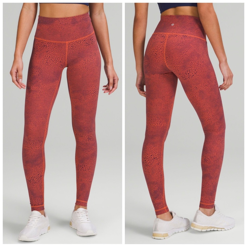 •LULULEMON•Wunder Train High-Rise Tight 25" Crackle Glaze Orange Larkspur Size 2